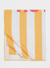 Load image into Gallery viewer, STRANDTUCH | Badetuch in Gelb gestreift "Beach Please"
