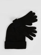 Load image into Gallery viewer, MÜTZE | Schwarze Strickmütze mit passenden Handschuhen
